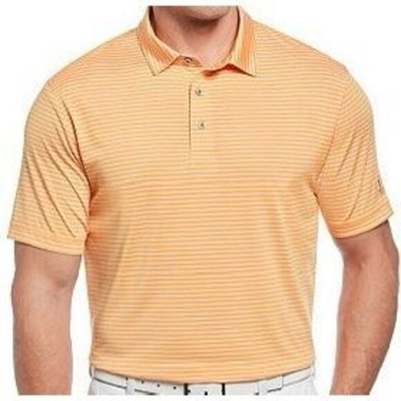 PGA Tour Men S Single Feeder Stripe Golf Polo Orange Size Small - Picture 1 of 3